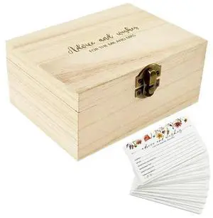 Wooden For Home Party Box With l Lock 50 Card Postcard Organizer Wedding Advice Card Decor