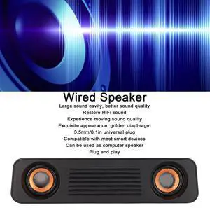 Wired HiFi Stereo Speaker with Subwoofer USB Powered 35mm Aux Portable Desktop Soundbar for PC Laptop TV Home Computer Audio
