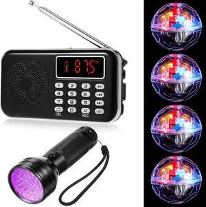 1 FM Radio, 4 Lighted Cat Balls (With ), 1 UV Flashlight Black6 Pcs For Paranormal Research Equipment Kit