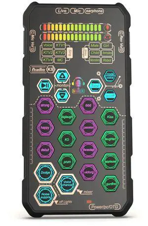 K9 Handheld Live Sound Card Sound Board Set with Voice Change Mixer for Mobile Karaoke Podacsting Broadcasting Singing Recording