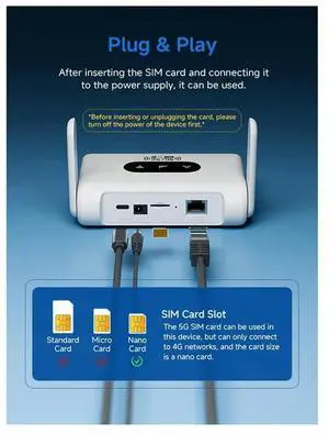 6 Router 4G LTE 300Mbps Modem Portable 4G Internet Access Device Compatible With Non-Contract 5G SIM Card-US-Plug