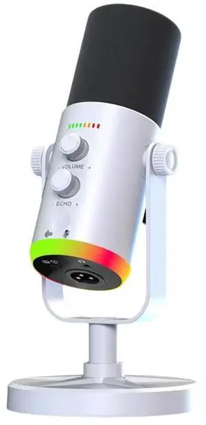 Condenser MIC USB Dynamic RGB Gaming Microphone For Computer For Podcast Live Streaming Gaming White
