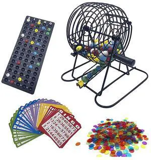Deluxe Bingo Game Set with 6 Inch Bingo Cage, Bingo Master Board,75 Colored Balls , 50 Bingo Cards, and 300 Bingo Chips