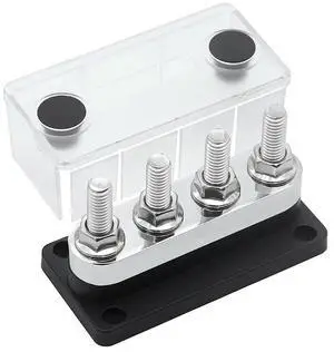 600A Bus Bar 4-Stud (3/8 Inch) M10 High Current Copper Busbar Terminal Block Marine DC 12V 24V 48V with Cover(Black)