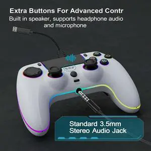 For PS5 Wired Gamepad RGB Lights Hall Trigger Vibration Continuous Back Button PC/Steam Gamepad SZ-5005W White