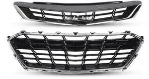 Universal Front Upper Lower Grille Set Chrome ABS 84189613 84009674 Replacement for Chevy Cruze Premier RS 2016 to 2019 US Type