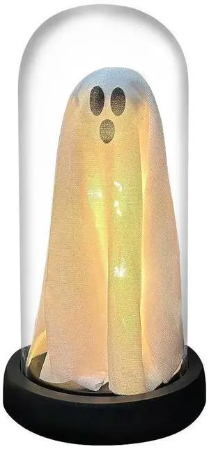 Halloween Decor Light Up Ghost in Plastic Cloche Cute Ghost with Light Halloween Ghost Night Light for Home Tabletop Party Decor