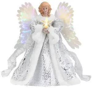 Angel Tree Topper Pendant Christmas Angel Decoration with Lights Lighted Tree Topper Ornament for Xmas Holiday Party Decoration