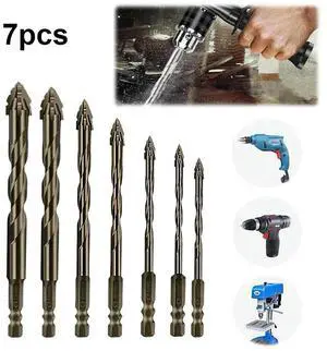 7Pcs Four-Flute Sawtooth Eccentric Drill Bit Hexagonal Shank Oblique Eccentric Twist Drill Bit 3/4/5/6/8/10/12 Mm for Wood l