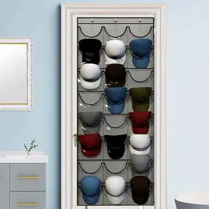 Hat Organizer Racks for Baseball Caps Visible Hat Holder with 3 Hooks Wall Hanging Hat Organizer 24 Deep Pockets for Bedroom