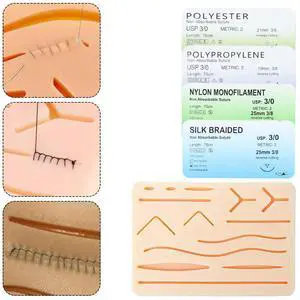 3/0 Veterinary Practice Suture Kit with Silicone Suture Practice Mat Nylon Silk Non-injured for Medical Students Education