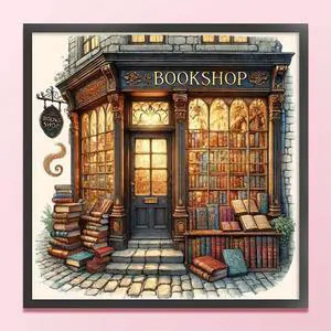 Full Embroidery Eco-cotton Thread 11CT Printed Bookshop Cross Stitch Kit 50x50cm