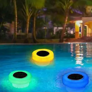 Solar Pool Chlorine Floater with Colorful Light Chlorine Floating Water Cleaner IP68 Waterproof for Purify Swimming Pool Water