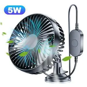 USB Single Head Car Fan 360 Degree All-Round with Suction Cup Windshield Desk Fan Mini Car Air Cooling Fan for Car Truck SUV RV