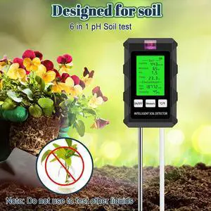 6 in 1 Soil Tester Digital PH Meter LCD Display Temperature Humidity Tester Pricise Soil Moisture Meter for Farm Gardens Lawns