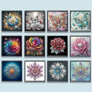 4pcs Flower 5D DIY Special Shape Crystal Partial Diamond Painting Kit Home Decor