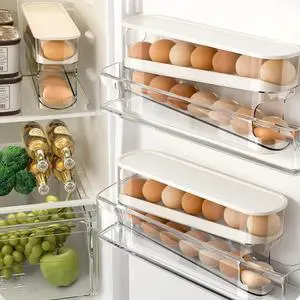 Automatic Scrolling Egg Holder Large Capacity Egg Organizer Container Space-Saving Kitchen Rolling Eggs Tray Double Rows