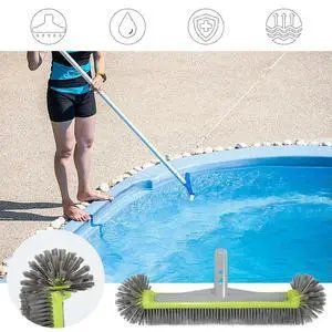 17.5 Inch Swimming Pool Scrub Brushes with Round Ends Heavy Duty Pool Brush Head for Cleaning Pool Tiles Walls Floor Steps
