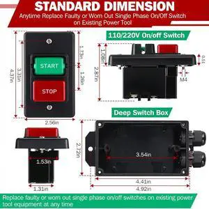120/230V Single-Phase Switch, Mechanical Switch, Single-Phase/Three-Phase Switch 120V 2Safety Power Switch For Table Saw Tool