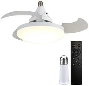 Cordless Fan with LED Lantern Remote Control Dimming Fan 3 Gears Electric Silent Ceiling Fan for Dining Room Bedroom Living Room