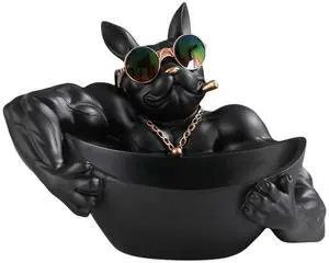 Muscle Bulldog Key Holder Figurine Creative Chic Resin Box Decor Candy Sundries Household Supplies for Study Coffee Shop