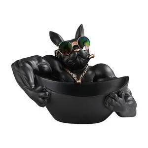 Muscle Bulldog Cool Sculpture Entrance Crafts Resin Key Holder Figurine Candy Sundries Household Supplies for Study Coffee Shop