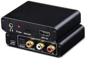 Audio extractor compatible with HDTVs featuring simultaneous audio output via optical coaxial 3 5mm and connections