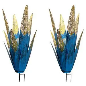 2Pcs l Agave Garden Sculpture Hand Painted l Agave Garden Ornaments Multi-Color LED Solar Light Tequila Plant Home Decor