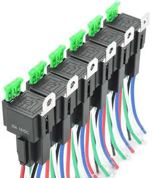 6pcs 30A Fuse Relay Switch Harness Set 12V DC 5-Pin SPST Automotive Relays Automobile Fuse Relay Switch Wiring Harness Kit