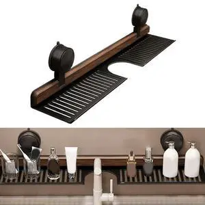 Stylish Walnut Suction Cup Rack: Drilling-Free For Bathroom & Kitchen Home Improvement Accessory