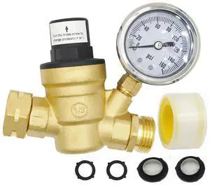 Water Pressure Regulator Brass Adjustable Pressure Reducer With 0-160 PSI Gauge For Electrical Equipment Tool Accessory