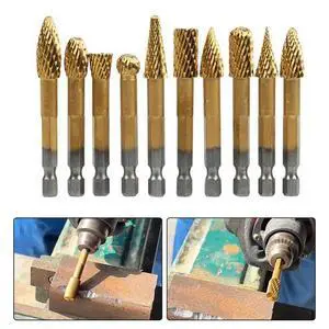 10PCS DIY Grinding Head Set Solid Carbide Burrs Bits Steel Double-Cut Hex Shank For Power Tools Accessory In Stock Wholesale