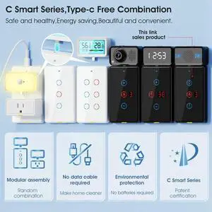 Home Fan Light Switch Wall Remote Control With Tuya APP Voice Timing Touch Panel US-Plug Black