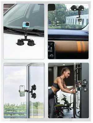 Double Suction Cup Mount For Gopro,Camera, Car Mount On Car Window, Windshield 360° Rotation