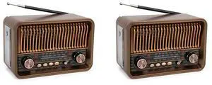 2X Portable FM AM SW Radio Vintage Radio Wireless Bluetooth Speaker With LED Flashlight Support TF Card U Disk AUX