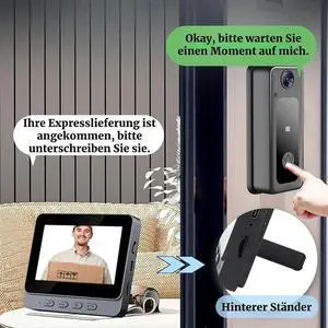 Wireless Bell With Intercom Camera, 4.3 Inch Screen Video Night Vision Doorbell, Wide Angle Lens