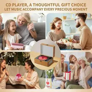 Festival Gift Home Décor CD Player With Speakers,  Bluetooth Transmitter Rechargeable Leather CD Player For Home Décor