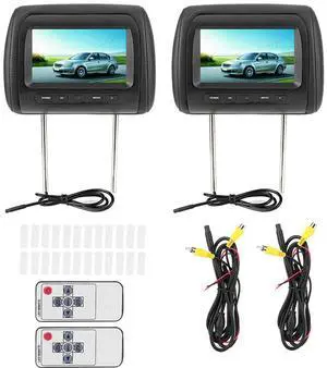Premium 2pcs 7in Wireless Control Adjustable Headrest LCD Video Car DVD Display MP5 Display Black for Car Backseat Entertainment