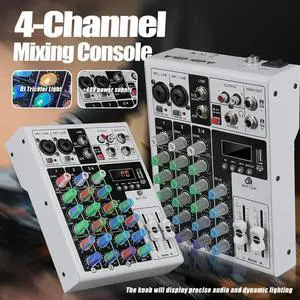 4 Channels Mixing Console Portable DJ Karaoke Audio Mixer XLR Bluetooth 48V Phantom Power For PC MP3 Recording EU PLUG