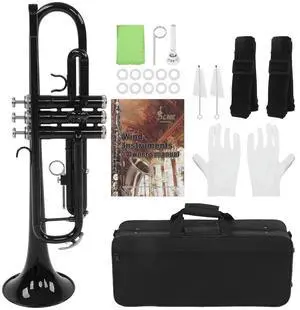 Professional Trumpet Set B Flat Tuning Brass Replacement Musical Instrument Accessories with Bag  for Beginners Students