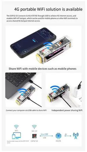 ESP32-S3 A7670E 4G Development Board Blue Board PCB Supports 4G LTE Cat-1/2G Bluetooth5 GNSS Positioning Wifi Development Board
