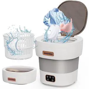 Portable Washing Machine - The Upgraded 12L Foldable Mini Washer with Powerful Cleaning & Low-Noise Design | Perfect for Household, Baby Clothes, Travel, Apartments/Dorms/RVs Grey-White)