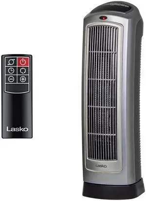 Oscillating Digital Ceramic Tower Heater for Home with Adjustable Thermostat, Timer and Remote Control, 23 Inches, 1500W, Silver, 755320