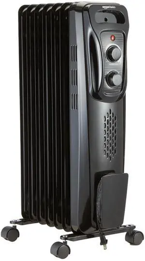 Portable Oil Radiator Heater for Indoor Use, 3 Heat Settings, Over-Heat Protection, ETL-certified Safety, 7 Oil-Filled Steel Fins, 1500W, 11"D x 14.8"W x 25.2"H, Black