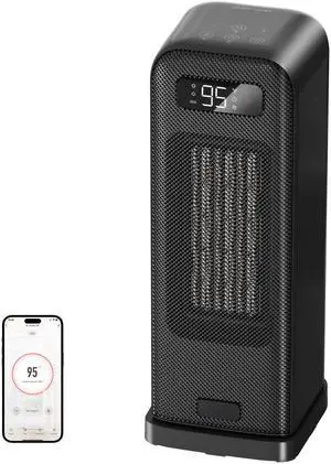 Space Heaters for Indoor Use, Smart Portable Electric Heater with Thermostat, WiFi and Voice Control, 12H Timer, 4 Modes, 36dB 1500W PTC Ceramic Safety Heat for Office Bedroom Home 1Pack Black