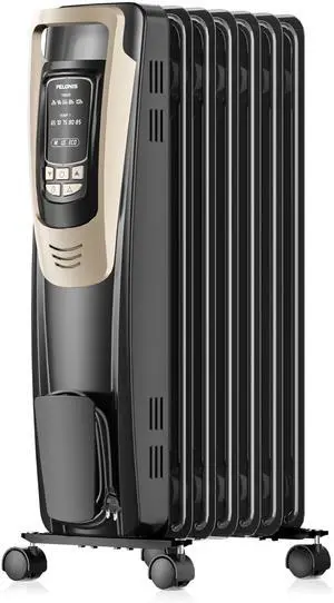 Champagne Oil Filled Radiator Heater with Remote and Thermostat, 5 Temperature Settings for indoor use Large Room, Energy Efficient Electric Space heater with Safety Features Champagne Oil Filled Radiator Heater with Remote and Thermostat, 5 Temperature Settings for indoor use Large Room, Energy Efficient Electric Space heater with Safety Features