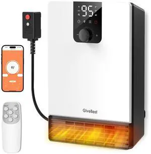 Wall Heater for Bathroom, 1500W Fast Heating Electric Space Heater with ALCI Plug, Adjustable Thermostat, 3 Heating Modes, 24H Timer, Easy Mounted Heater for Indoor Use, Home, Office, White