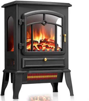 Electric Fireplace Stove, 5100 BTU Quick Heating Electric Fireplace Heater with Adjustable Flame Brightness, 1000W/1500W Thermostat, for Living Room, Bedroom