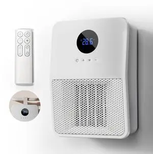 Electric Space Heater, 3-IN-1 Portable Heater for Wall Mount/Hook/Desktop, Remote&Thermostat, 3 Modes, 24H Timer, 1500W PTC Fast Heating Ceramic Heater for Office Bedroom Bathroom, White