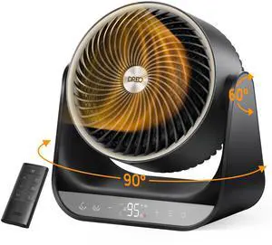 Whole Room Heater 714, 60° Vertical & 90° Horizontal 3D Oscillating Heating, 12 ft/s Long-Range Circulator, 3 Heat & 3 Fan Settings, Space Heaters for Indoor Use, Bedroom, Office, Black